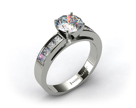 14k White Gold Channel Set Princess Shaped Engagement Ring